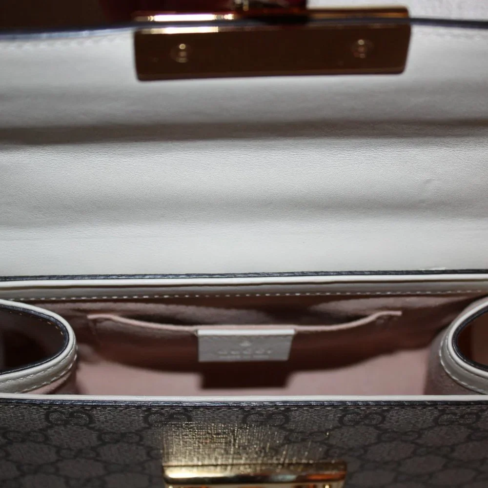 Gucci Padlock Mini GG Supreme Leather/Canvas Bag Ivory and Beige - Picture 7 of 15